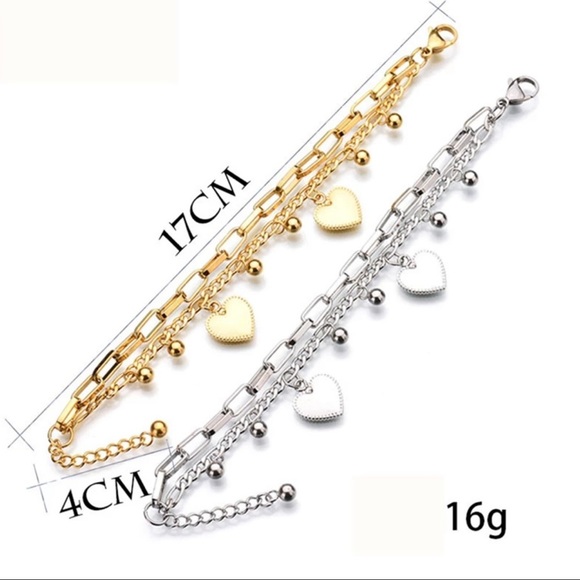 Double Heart Double Chain Gold Tone Charm Bracelet - Picture 5 of 5